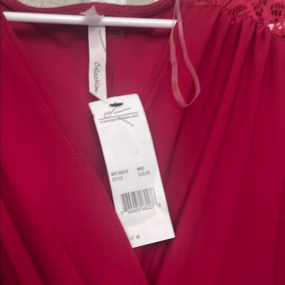 NY Collection Red Lace Sleeve Jumpsuit with V-Neck - Picture 2 of 5